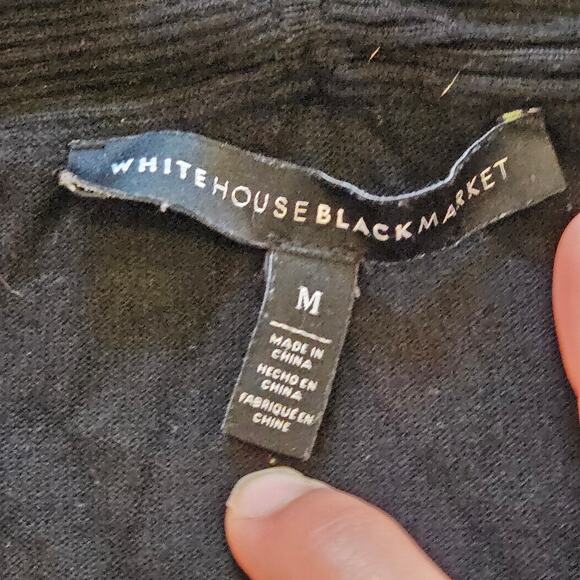 White House Black Market Cardigan Womens M Black Open Front Longline Layering - Picture 5 of 7